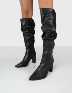 Mine Wide Fit Black PU Knee High Boots -Boots Store MINEWFBLACKDETAIL 13efa3ce e12b 493c ae9f 8208fcbceaf2