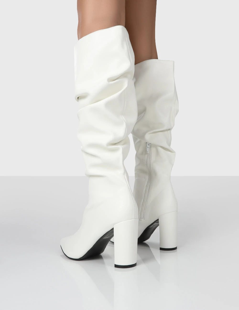 Mine Wide Fit White PU Knee High Boots 2 Mine Wide Fit White PU Knee High Boots - Image 2