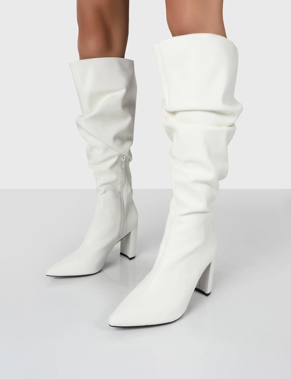 Mine Wide Fit White PU Knee High Boots 4 Mine Wide Fit White PU Knee High Boots - Image 4