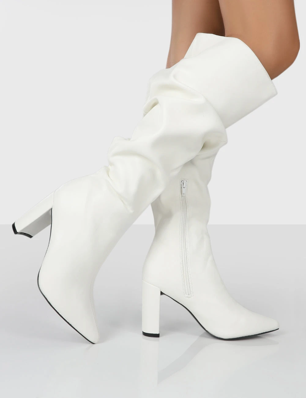 Mine Wide Fit White PU Knee High Boots 3 Mine Wide Fit White PU Knee High Boots - Image 3