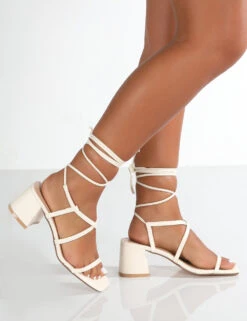 Mabel Wide Fit Off White PU Ankle Tie Block Heeled Sandals -Boots Store MabeloffwhiteWalking