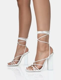 Nyla Wide Fit White Patent Strappy Lace Up Square Toe Block Heels 6 Nyla Wide Fit White Patent Strappy Lace Up Square Toe Block Heels -Boots Store NYLAWHITE 2