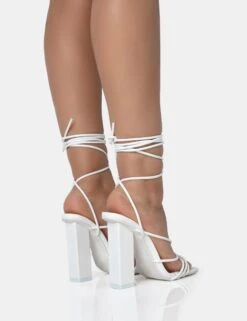 Nyla Wide Fit White Patent Strappy Lace Up Square Toe Block Heels 7 Nyla Wide Fit White Patent Strappy Lace Up Square Toe Block Heels -Boots Store NYLAWHITE 4