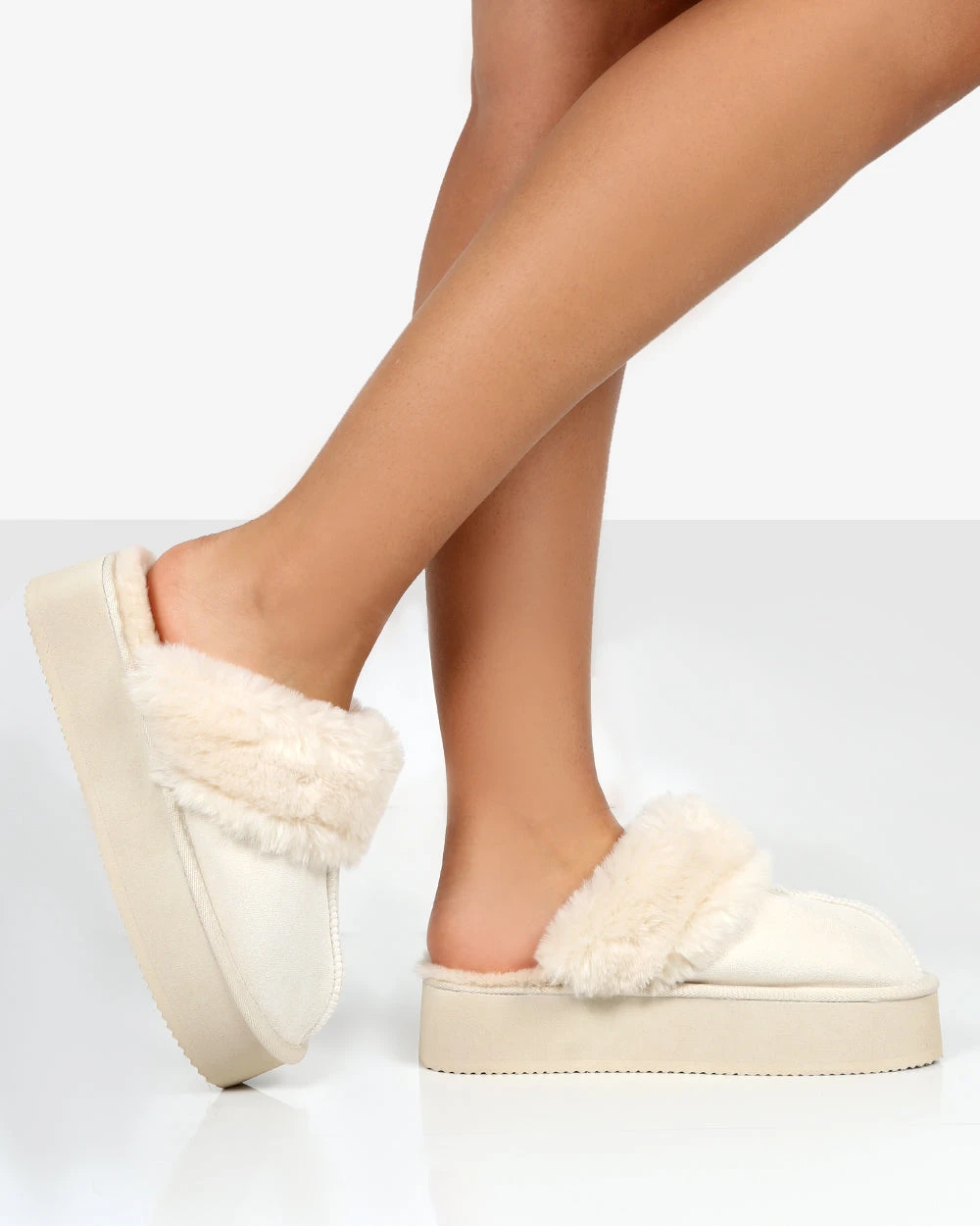Cosy Cream Faux Suede Platform Slider Slipper 1 Cosy Cream Faux Suede Platform Slider Slipper