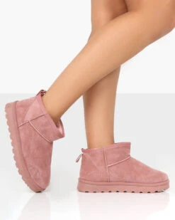 Boots Store 32 Flurry Pink Faux Suede Ultra Mini Ankle Boots