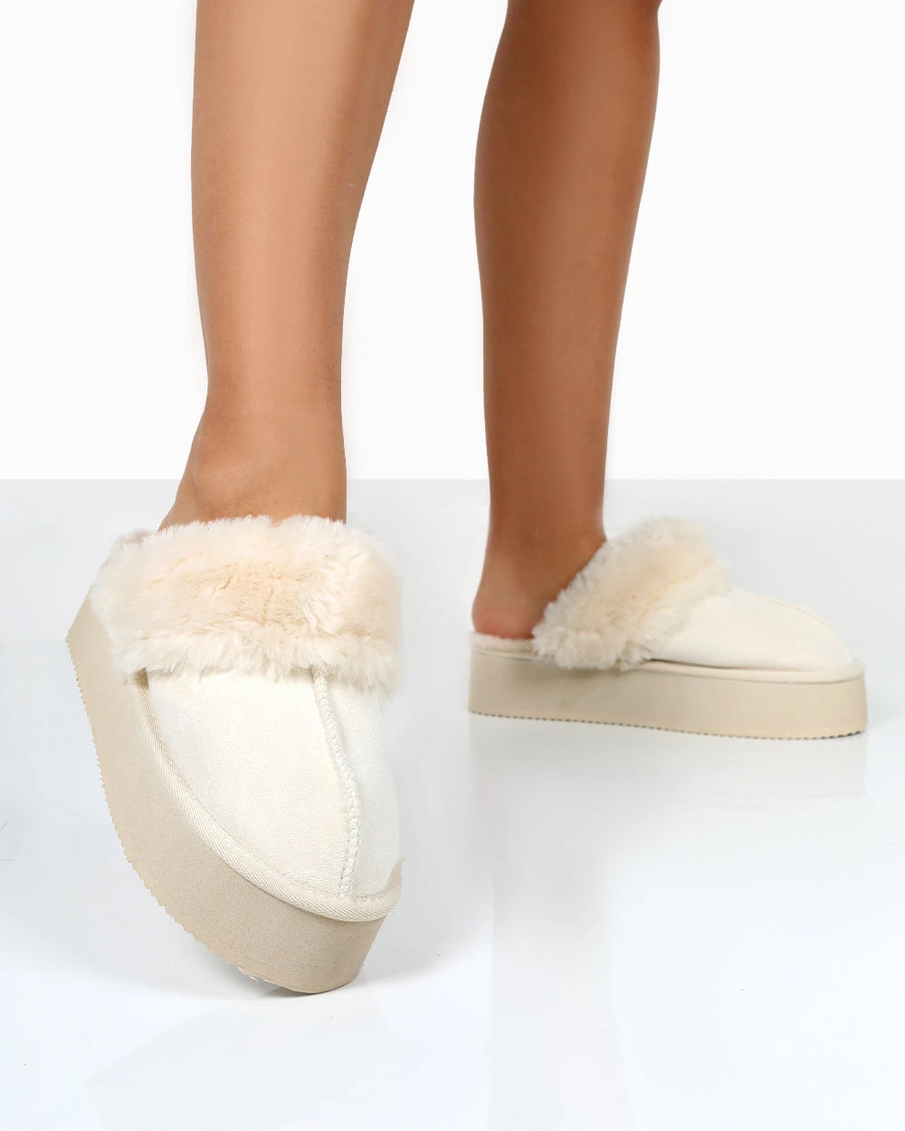 Cosy Cream Faux Suede Platform Slider Slipper 2 Cosy Cream Faux Suede Platform Slider Slipper - Image 2