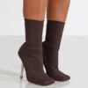 Souffle Chocolate Knit Stiletto Heel Sock Ankle Boot