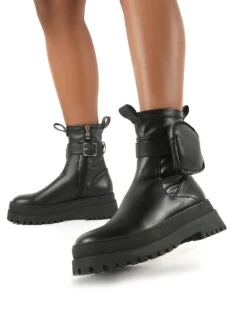 Thought Black Pu Wide Fit Pocket Chunky Sole Ankle Boot -Boots Store THOUGHT BLACK PU 3 f711d7b3 140e 48f5 8672 80aa7e45484b