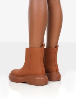 Caia Tan Platform Chunky Sole Ankle Boot -Boots Store caiabrowback