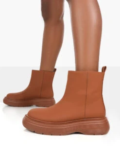 Caia Tan Platform Chunky Sole Ankle Boot -Boots Store caiabrowstance