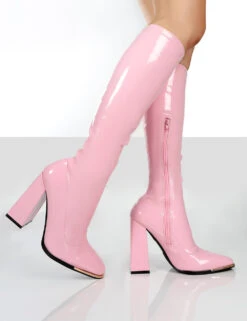 Caryn Pink Patent Knee High Heeled Boots -Boots Store carynpinkwalking