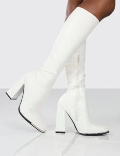Caryn White PU Block Heeled Knee High Boots -Boots Store carynwhite0137
