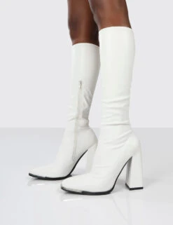 Caryn White PU Block Heeled Knee High Boots -Boots Store carynwhite0138