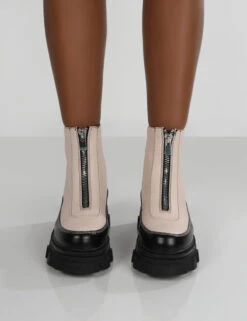 Direction Bone Pu Zip Front Platform Chunky Sole Ankle Boot -Boots Store evoke0046