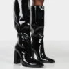 Posie Black Patent Wide Fit Knee High Block Heel Boots