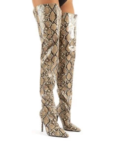 Rita Snakeskin Stiletto Heeled Over The Knee Boots -Boots Store rita snake pu 1
