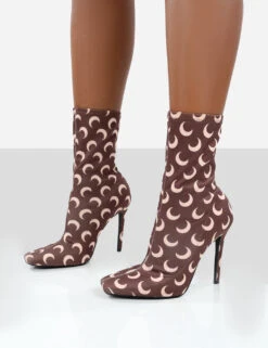 Saturn Return Brown Pointed Toe Stiletto Printed Sock Boots 6 Saturn Return Brown Pointed Toe Stiletto Printed Sock Boots -Boots Store saturnbrowndetail