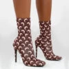 Saturn Return Wide Fit Brown Pointed Toe Stiletto Printed Sock Boots