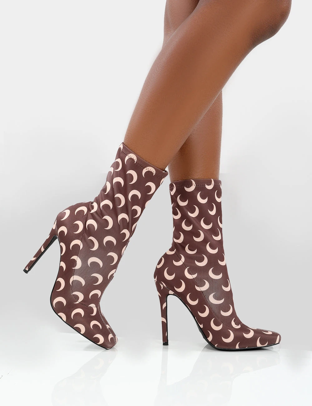 Saturn Return Wide Fit Brown Pointed Toe Stiletto Printed Sock Boots 2 Saturn Return Wide Fit Brown Pointed Toe Stiletto Printed Sock Boots - Image 2