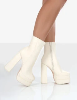 Supine Wide Fit Ecru Pu Chunky Platform High Heeled Block Ankle Boots -Boots Store supineecruwalking 7dc668c9 c32c 4ecb b2d0 5bfa9076a2f5
